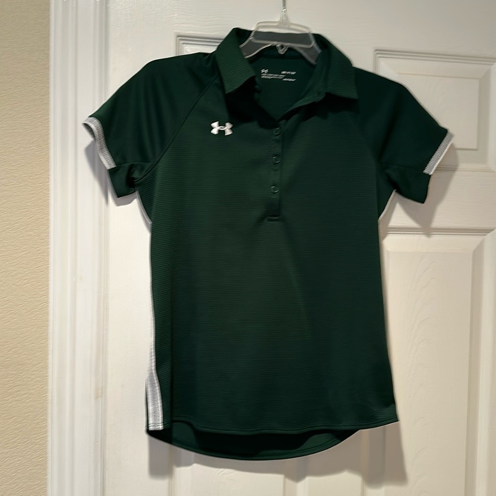 Green with white stripe golf shirt